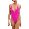 SHEKINI Costume Intero da Bagno da Donna con Scollo a V, Schiena Scoperta, Costume da Bagno Brasile, Taglio Alto, Monokini, Rosa Fluorescente, XS