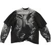 Juankrynord Maglietta da uomo con motivo rapper Y2K Fake Two Emo Grunge 2000 Vintage T-shirt a maniche lunghe Harajuku Street Motivo oversize Vintage Top (Chiaro Nero Grigio Nero Grigio,S)