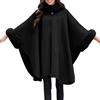 Generisch Cappotto invernale da donna in pelliccia sintetica caldo poncho, con cappuccio, caldo mantello finto per colletto, coperta invernale, morbido e spesso, cappotto di lana, Nero , XXL