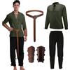 AFJIODUV Costume da uomo medievale, 4 pezzi, costume da vichingo, da uomo, con camicia medievale, pantaloni, cintura, polsiere, per carnevale, Halloween, pirata, hippie, cosplay, feste (verde A, S)
