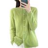 Fnfmrfmr Cardigan da donna in 100% lana merino, girocollo, con bottoni, lavorato a maglia