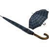 iX-brella Ombrello automatico da uomo con manico rotondo in vero legno, Check Blue-Green, 113 cm, Ombrello XXL automatico