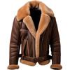 Sumairah Uomini B3 Bomber Shearling Risvolto Pelliccia Giacca di Pelle Cappotto Tasche Laterali Aviazione Giacche di Cuoio Genuino, Marrone - Vera Pelle, L