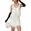 Generisch Abito da donna anni '20 con frange - Abito senza maniche Charleston in stile gatsby | Abito con paillettes per feste a tema e occasioni festive