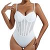 Duohropke Body da donna glitterato Sexy Elegante Body Pigiameria Strass Slim Fit Jumpsuit Stretchy Trasparente Spalline Spaghetti Senza Maniche Tuta, bianco, L