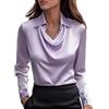 Generic Camicetta da donna con fiocco e scollo a cascata, camicetta in raso da donna a maniche lunghe, elegante, per feste, 2026, maglietta casual a tinta unita a maniche lunghe per ufficio lavoro, camicetta