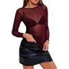 Eisnnu - Maglietta da donna, in mesh trasparente, a maniche lunghe, scollo rotondo, sexy, per feste, top in rete, Colore: rosso, XS