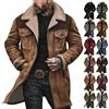 Generic Giacca da uomo elegante casual vintage in finta pelle scamosciata, cappotto trench lungo in peluche invernale caldo, cappotto da esterno foderato in pile con tasche, A01-nero, XL