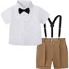 mintgreen Bambino Ragazzi Costume, Bambini Matrimonio Tuxedo Bow Cravatta Bretelle Manica Corta Set di abiti, 1-4 anni, marrone, 12-18 Mesi
