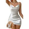 Adigau Donna Camicie da Notte Raso Senza Maniche Abiti Sottoveste Corta Sexy Scollo a V Pigiama Elegante con Farfalla di Pizzo, Bianco XL