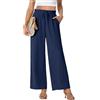 PrinStory - Pantaloni a palazzo a gamba larga da donna, leggeri, estivi, con coulisse, vita alta, casual, dritti, blu navy, M