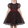 Sunny Fashion Vestito Bambina Rosso Cuore Amore San Valentino Puff Manica Corta Festa Tulle 8 Anni