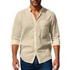Volemo Camicia in lino, da uomo, a maniche lunghe, senza collo, per il tempo libero, estiva, spiaggia, vestibilità regolare