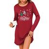 Demegimi Camicia da Notte Donna in Cotone a Maniche Lunghe Camicia da Notte con Stampa a Cuore di Fiocchi di Neve e Scollo Rotondo