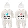 culbutomind Body Bambino Gemelli I Love My Twin Sister Brother Divertenti Body Neonato Regalo Gemella Tutina Manica Corta Bimba Con Cappello(White 9 months)