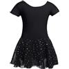 zffriction Ragazza Vestito da Balletto Balletto Leotard Vestito Danza Tutu Body Ginnastica Cotone Manica Corta con Chiffon Gonna per Ragazze(Nero,110)