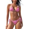 SHEKINI - Set bikini da donna, scollo a collo, costume da bagno in due pezzi, bikini a triangolo, Rosa a quadretti, S