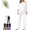 Generic Completo Elegante in Chiffon: Top a Strati e Pantaloni a Gamba Larga - Outfit Monospalla per la Madre della Sposa e invitati al Matrimonio