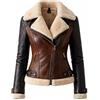 JAKRON Giacca da motociclista da donna in pelle di montone marrone e nero - cappotto invernale stile moto, Marrone & Nero - Vera Pelle, M