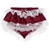 Satini Con Volant Pizzo Femminuccia Pieghettato Culotte Slip Lingerie Setoso Raso Biancheria Intima Mutandine (Rosso Vino, L)