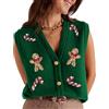 Alaurbeauty Maglione natalizio da donna, dolcemente ricamato, con bottoni anteriori, canotta crochet, gilet festivo lavorato a maglia con paillettes, abbigliamento natalizio, verde, S