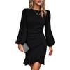 TcIFE Vestito da Donna Eleganti Manica Lunga Orlo Incrociato Ruched Mini Bodycon Abito Festa Cocktail Cerimonia Abiti per Autunno Invernale
