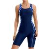 Veranohub Costume da Bagno Intero Boyleg da Donna al Ginocchio Costumi da Bagno Sportivi con Schiena Scollata Taglio Conservatore(Bleu et Blanc,EU44)