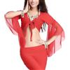 SamHeng Top corto da danza con maniche svasate da donna, top avvolgente classica scollo V maniche 3/4 in tulle, camicia lacci per danza del ventre tribale, camicetta con nappe for annodare per abbigliamento