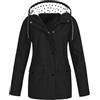 Generisch -Impermeabile con cappuccio Giacca a vento leggera a maniche lunghe con chiusura lampo con coulisse impermeabile con tasche Cappotto invernale leggero da donna, Nero , 3XL