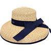 DIVINA Italian Design Cappello Beatrice in Paglia, Tesa Larga con Fiocco, Beige/Navy/Nero - 25020 (IT, Testo, Taglia Unica, Navy Band)