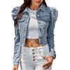 Generico Giacche di Jeans Donna Casual Vestibilità Ampia, Modello Boyfriend Giacca in Jeans Strappati e Sfilacciati da Donna Jacket Taglie Forti con Strass per Le Mezze Stagioni (Light Blue, S)