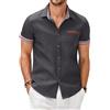 COOFANDY Camicia Uomo Manica Corta Jeans, Camicie Slim Fit Estiva in Cotone, Camicia Elegante Casual Ufficio con Colletto a Quadri Grigio-B