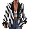 Goolecrimp Blazer a Righe Bianche e Nere da Donna Blazer a Righe Verticali Monopetto a Maniche Lunghe di Tendenza Giacca Elegante da Ufficio per Feste