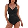 FemiChic Costume Intero Donna Elegante Curvy Piscina Costumi da Bagno Interi Mare Taglie Forti Modellante Push Up Scollo a V Imbottito Pancia Piatta Un Pezzo Vita Alta(Nero,S)