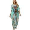 L-Peach Donna Stampato Kaftan Abito Lungo da Spiaggia Parei Copricostume Copribikini Cover ups