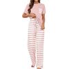 Heersan Pigiama da Donna Set Manica Corte/Lunga Leggeri Cotone Pigiami Due Pezzi Traspirante Collo Rotondo Striped Pajamas Set Abbigliamento Casual