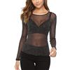 OHXSM Top a rete a maniche lunghe da donna Camicia a rete trasparente Camicia a t-shirt Top da donna casual Top Camicette a tunica Top a tunica elasticizzato con scollo rotondo Sheer Sexy Top Camicetta