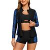 SHEKINI Rash Guard da Donna Manica Lunga 3 Pezzi Protezione UV Costumi da Bagno con Cerniera e Pantaloncini a Vita Alta Sportivo Beachwear per Nuoto e Surf