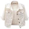 Unilexi Giacca di jeans corta da donna, con maniche a 3/4, colorata, lavaggio leggero, cappotto in stile da camionista, bianco, X-Large
