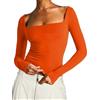 FOFAINWE Collo quadrato Manica Lunga Per Le Donne - Uscire Doppio Strato Top Donne Sexy Top