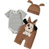 XIXIMAON Infantile Baby Boy Abiti Manica Corta A Righe Pagliaccetto Del Cane Del Fumetto Bretella Pantaloni Orecchie Del Cane Cappello Set 3pcs Carino Bambino Primavera, cachi, 12-18 Months