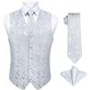 Enlision Gilet da Uomo Elegante Paisley Jacquard Gilet Bianco da Abito Cravatta e Fazzoletto Set per Festa Sposa