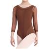 ZYXWVU Body Danza Classica Donna con 3/4 Manica Lunga a Rete - Body Ginnastica Donna, DG1020-marrone,XS