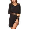 RUGAN Pigiama Cotone da Donna, Maniche Lunghe Camicia da Notte da Donna Vestito Scollo a V, Pigiama di Pizzo Sexy?S-XXL (Nero,S)