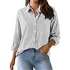 Xnova Camicetta a Righe da Donna con Bottoni, Elegante Magliette a Maniche Lunghe in Cotone, Classica Casual Blusa con Colletto e Tasca Camicia Tops da Ufficio Lavoro (Nero, XXL)