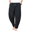 YDSH Uomo Casual Pantaloni di Lino,Uomo Taglia Grossa Baggy 7/8 Pantaloni Harem Tinta Unita Cotone Lino alla Turca Cavallo Basso Gamba Larga Vita Elastica Coulisse Pantaloni con Tasconi Laterali