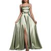 Babyonline D.R.E.S.S. Abito da cocktail, matrimonio, lungo, con spacco, sexy, con schiena scoperta, elegante, chic, abito da gala, ballo di fine anno, con strascico, verde, 50