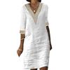 Suncolour Abito Estivo da Donna in Pizzo con Scollo a V Abito a Maniche Corte in Cotone e Lino T-Shirt Lunghe Abiti a Tunica da Donna