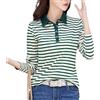 REHJJDFD Polo da donna a maniche lunghe in cotone a righe elasticizzato slim maglia cintura camicia top, EN8, XL