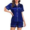 Lovasy Pigiama Donna Estivo in Raso con Bottoni Davanti Corto Seta Spalline Bianco Nero Blu Pigiami Donna Seta Corto Set